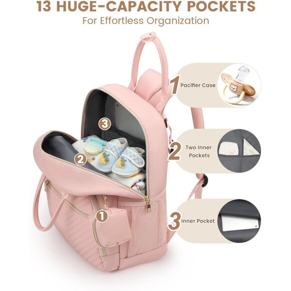 Versatile Large Capacity Diaper Bag in Pink - Perfect for On-the-Go Parents - Picture 6 of 8